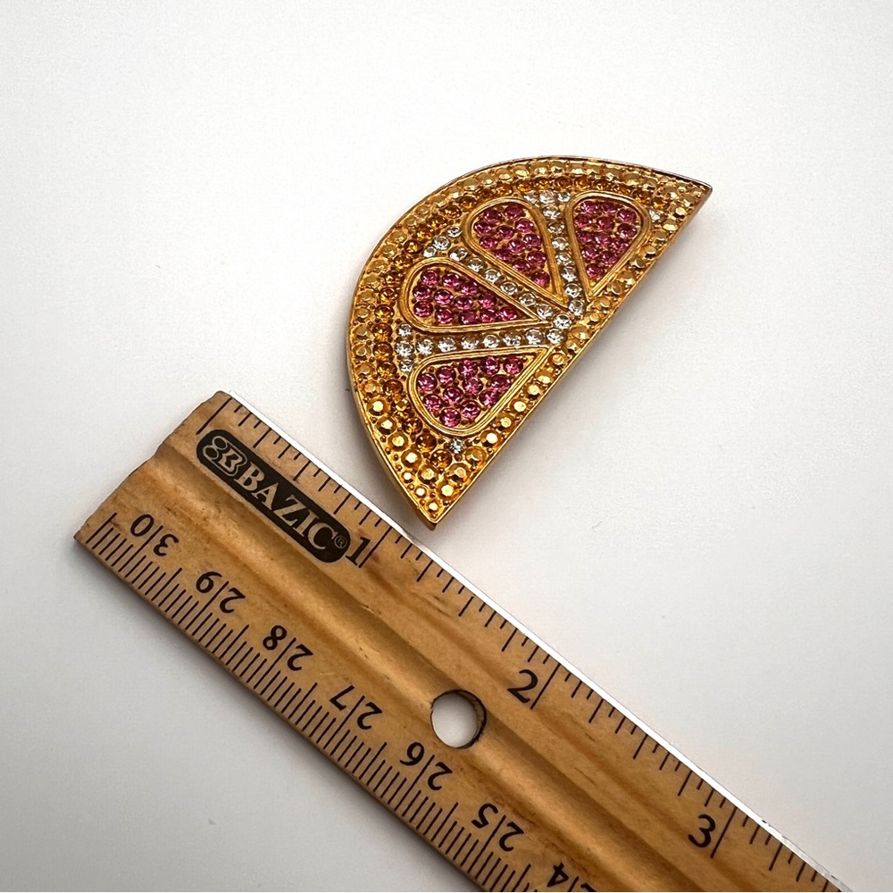 Vintage Carlisle Signed Swarovski Rhinestone Pink Gold Grapefruit Brooch - Picture 6 of 10